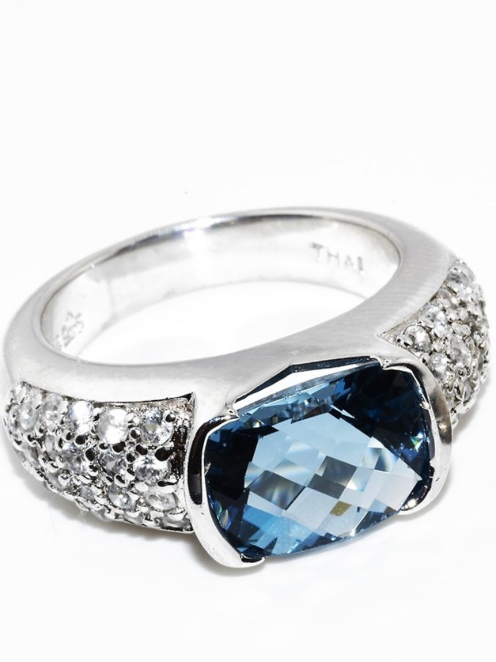 US$395 .925 Sterling Silver 4.60CT Natural Blue Topaz & White Sapphire Ring